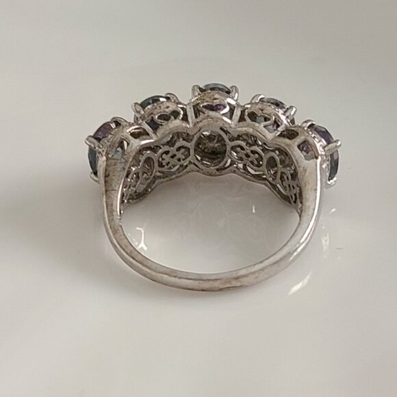 Vintage Boho Sterling Silver Mystic Topaz Rainbow Topaz Cocktail Statement Ring - Picture 7 of 10